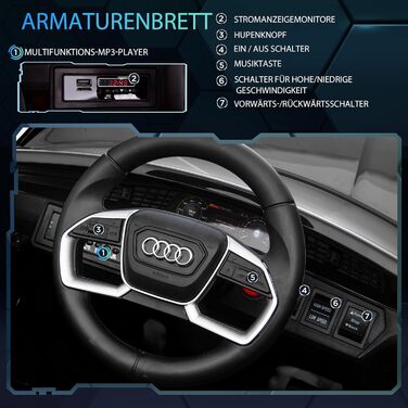 Дитячий електромобіль Audi E-tron 12V HOMCOM, з пультом, ременем безпеки, музикою (MP3/USB/TF), для дітей 3-5 років, чорний