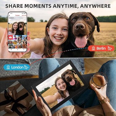 Цифровий фоторамка 10.1 дюйма з Wi-Fi, 32 ГБ пам'яті, сенсорний IPS екран 1280x800, підтримка фото/відео через додаток, датчик руху, чудовий подарунок