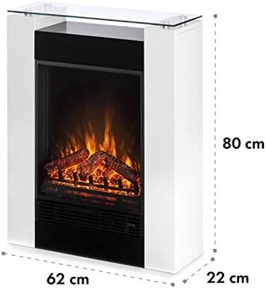 Електрокамін Klarstein 1800 Вт, електрообігрівач для вітальні та кімнат, LED-імітація вогню, білий, регульований термостат, таймер