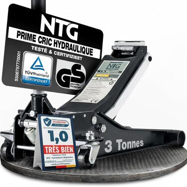 Гідравлічний домкрат NTG 3T з низьким профілем, сертифікований TÜV, для легкових авто та SUV (чорний)