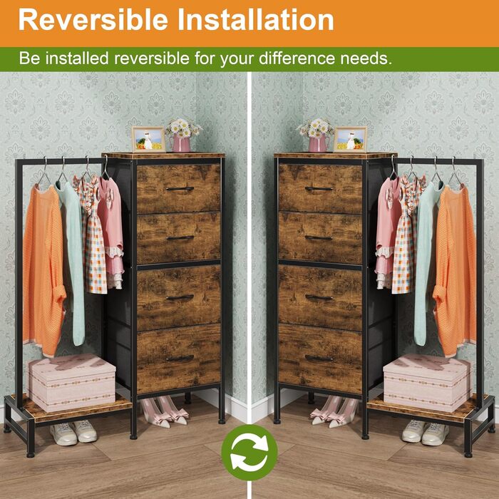 Комод 111 см з 4 висувними ящиками з тканини, з вішалкою, для спальні, вітальні, передпокою, дерев'яний, подарунок