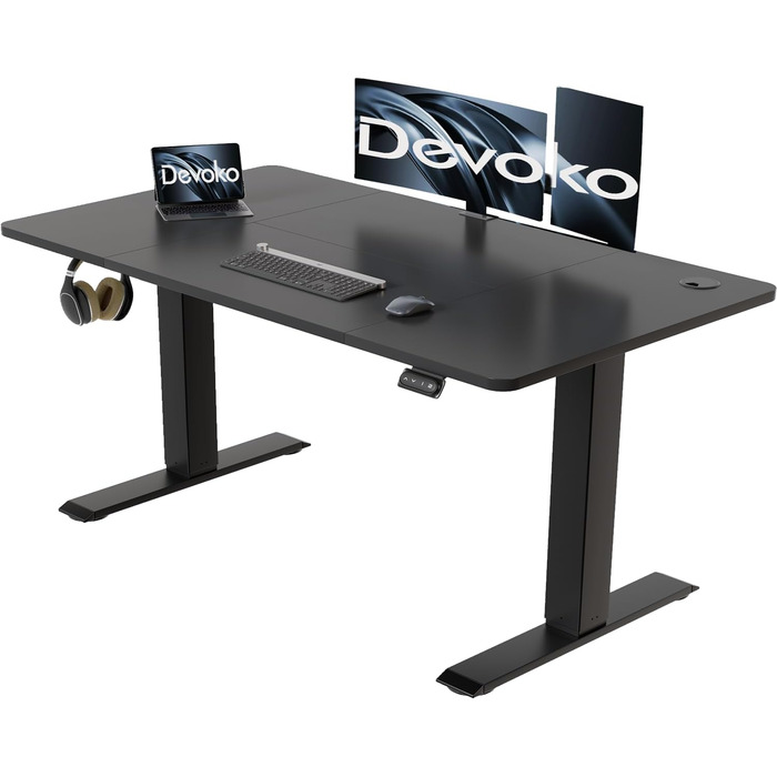 Електричний регульований стіл Devoko: стіл для стоячи/сидячи з пам'яттю, 120 x 60 см (білий/чорний)