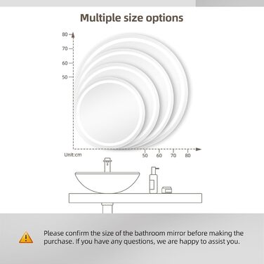 Дзеркало для ванної кімнати Dripex круглої форми з підсвічуванням LED, сенсорне керування, регулювання яскравості, 3 кольори світла, антизапарник, 50x50 см