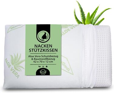 Ортопедична подушка MaxxGoods з віскоеластичної піни з Aloe Vera, бавовняний чохол - для сну на спині, боці та животі (42x70x12 см)