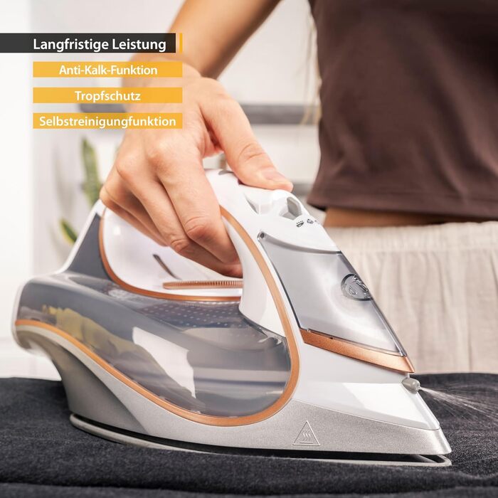 Відпарювач TZS First Austria I 2800-3200W з керамічною підошвою | Самоочищення, вертикальний пар, антинакип | 0,45л, 1.3кг, білий/мідний