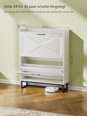 Шафа для взуття з 2 дверцятами, полиця для взуття в передпокій, вузька шафа-кіпер для взуття з 4 полицями, тумба для взуття з металевими ніжками, органайзер для взуття з дерева для стіни, 80x23,8x101,7 см, білий