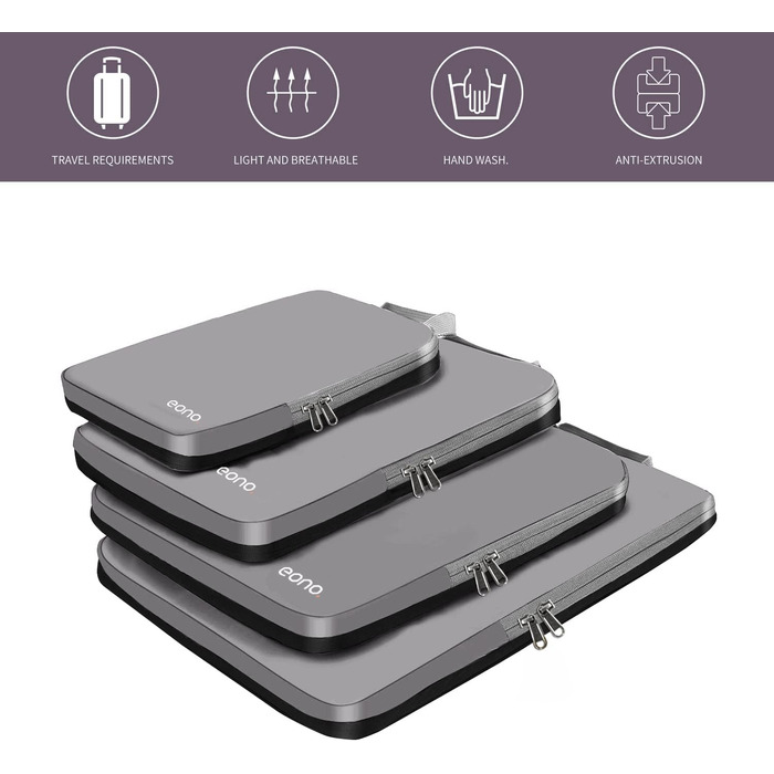 Набір компресійних органайзерів для одягу в подорожі Eono by Amazon, 4-тільний комплект сумок для валізи та рюкзака, темно-синій