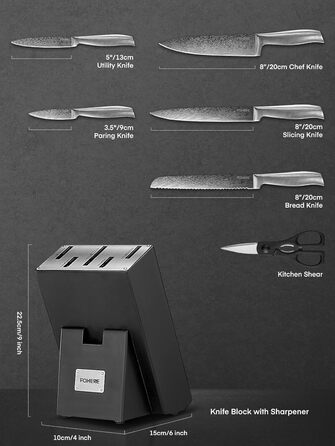 Набір ножів FOHERE 7 предметів з автозаточкою, професійний кухонний набір, з дерев'яним блоком, нержавіюча сталь, ергономічні ручки, ідеальний подарунок