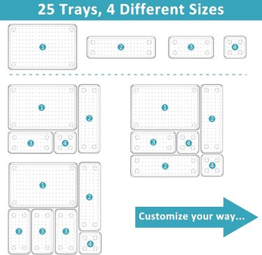 Система організації ящиків, прозорий пластиковий органайзер 4 розмірів для макіяжу, кухні, ванної кімнати, офісу, 25 шт.