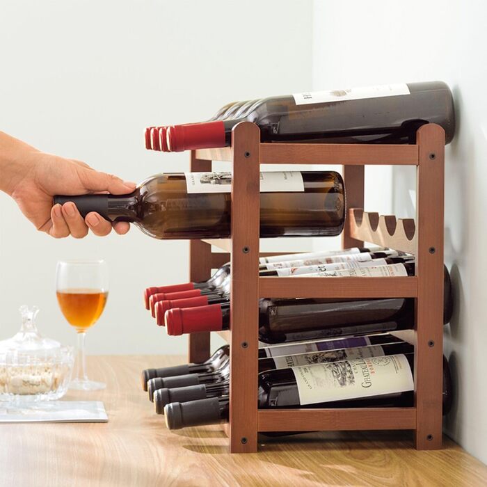 Стелаж для пляшок Tinyuet з бамбука, 4-рівневий, на 16 пляшок, 43 x 25 x 5 см