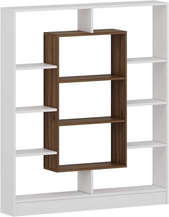 Книжкова шафа Homidea Venus - Стояча полиця - Офісна полиця - Кімнатна полиця для вітальні/кабінету в сучасному дизайні (Білий/Горіх) Білий / Горіх