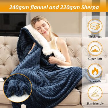 Електрична ковдра ITSHINY 180x135 см з цифровим регулятором, 6 режимів нагріву, таймер 1-10 годин, захист від перегріву, пральна, м'який фланель (Блакитна)