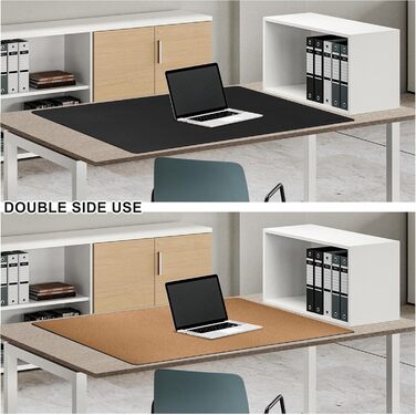 Килимок для столу MAIDERN XXL 100x60 см — двосторонній підкладник зі шкіри та корка, водонепроникний килимок для миші для офісу, дому та геймінгу, чорний