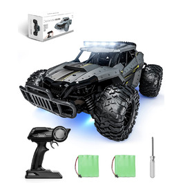 Радіокерований позашляховик Tecnock 1:16 з підсвічуванням, 2.4GHz RC Monstertruck, 2 акумулятори (60 хв роботи) - іграшка для дітей та дорослих, сірий