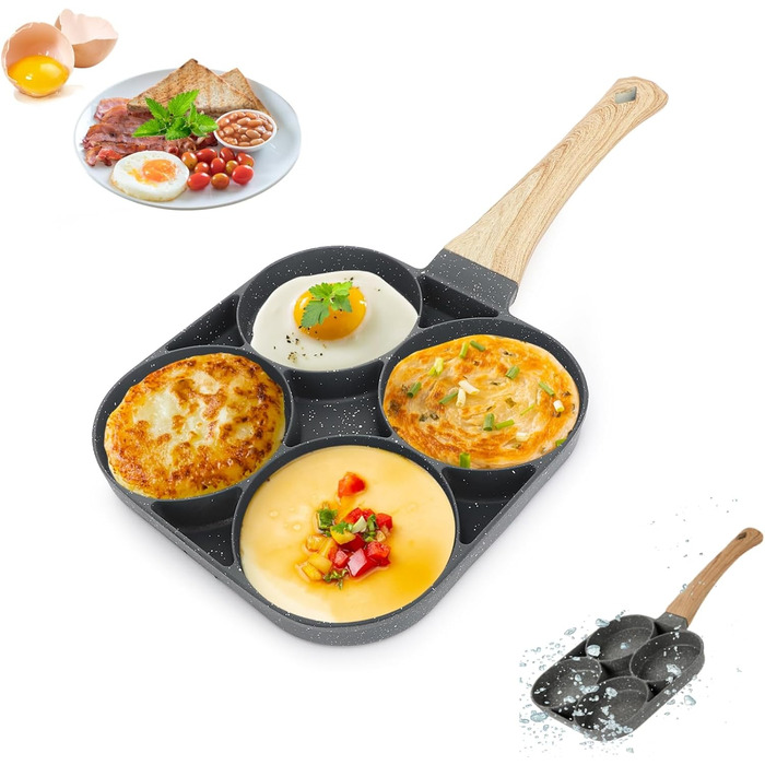 Сковорода для млинців РАНДЖИМА, сковорода для смажених яєць, сковорода для млинців для сніданку з ізольованою дерев'яною ручкою для сковороди для смажених яєць з антипригарним покриттям