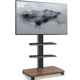 Підставка для телевізора мобільна з поличками Holzablage 32-65 дюйми, чорний/вінтажний коричневий, до 40 кг, VESA 400x400