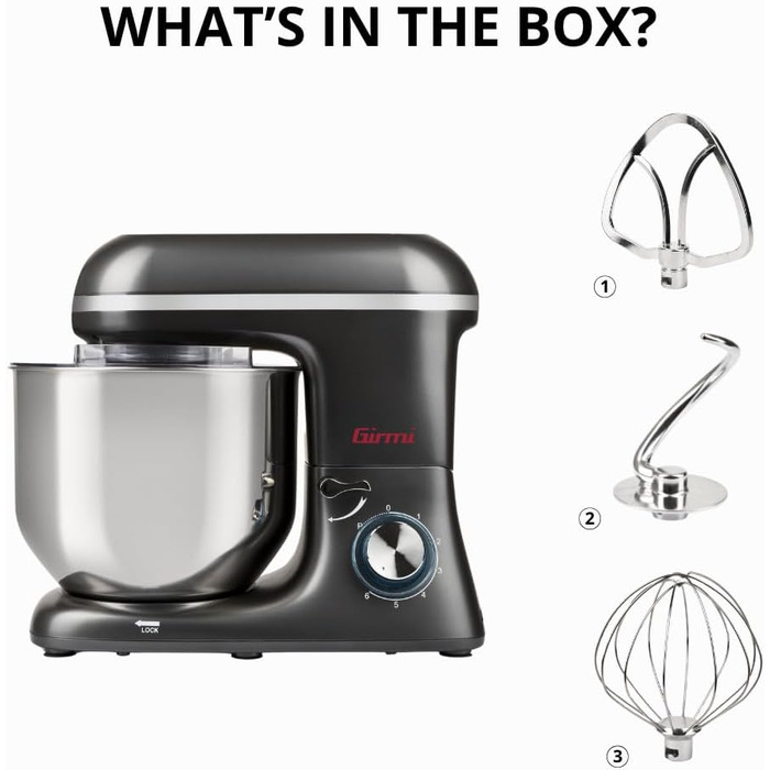 Кухонний комбайн Girmi IM46: 1800 Вт, 8 л, 6 швидкостей, чаша з нержавіючої сталі, пульс-режим, аксесуари
