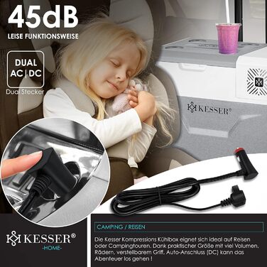 Холодильник KESSER® Kompressor 30л, -20°C, з APP-керуванням, USB, 12/24V/230V, для авто/човнів, сірий