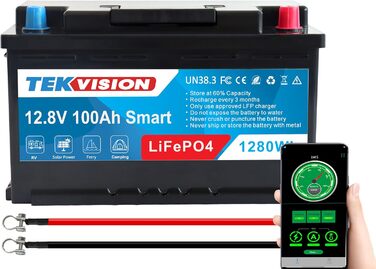 Акумулятор Tekvision LiFePO4 24V 100Ah з BMS для автофургону, човна, сонячної системи (12V 100Ah H7)