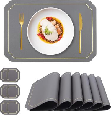 Набори підставки під гаряче Fanquare, 6 шт., зелені, прямокутні, з екошкіри, з золотим кантом. Стійкі до тепла, миючіся, неслизькі підставки для столу для кухні та обіднього столу, декору для весілля. Розмір 45*30 см, зелені (45*30 см, темно-сірий)