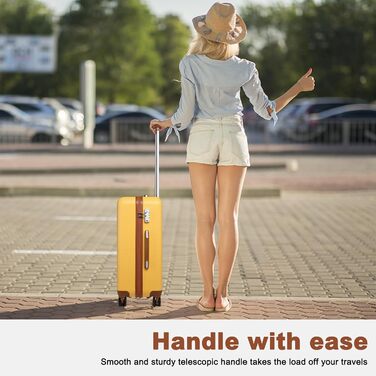 Набір валіз KONO: 4 валізи з ABS пластику, коліщата Spinner, TSA-замок, жовтий колір