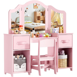 Дитячий туалетний столик MAMIZO 2 в 1 з дзеркалом та стільчиком, рожевий, з 2 висувними ящиками