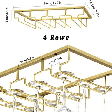 Тримач для келихів для вина Bssowe, золото, підвісний, чотирикутний, 40x22.5 см, для сім'ї, ресторану, готелю, бару