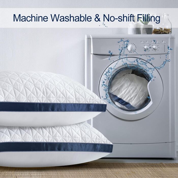 Ортопедичні подушки для сну 40x80 см, 2 шт. для тих, хто спить на боці, з мікрофібровою начинкою, дихаючі, м'які та підтримують (Темно-синій, 48 x 70 см, 2 шт.)