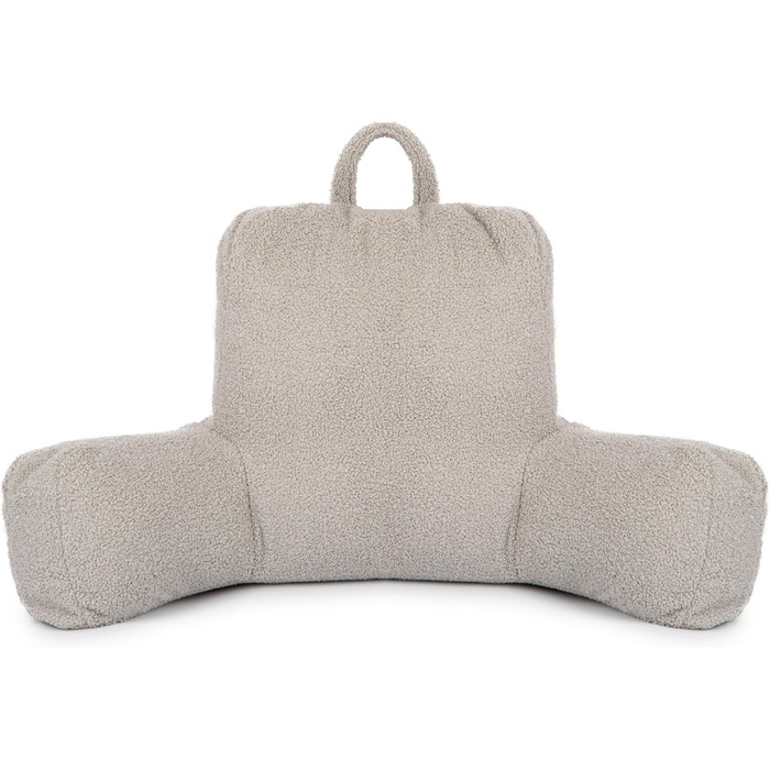 Підголовник Flumi з підлокітниками для читання, перегляду телевізора та відпочинку. Зручний підголовник для ліжка та дивана з знімним, пральним чохлом, наповнювач Foam, з ручкою для перенесення (Boucle Grey)