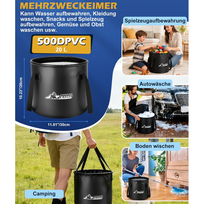 Портативна кемпінгова душова система WADEO з акумулятором, насосом та нагрівачем, 20л бак, для відпочинку, подорожей, автомиття та надзвичайних ситуацій