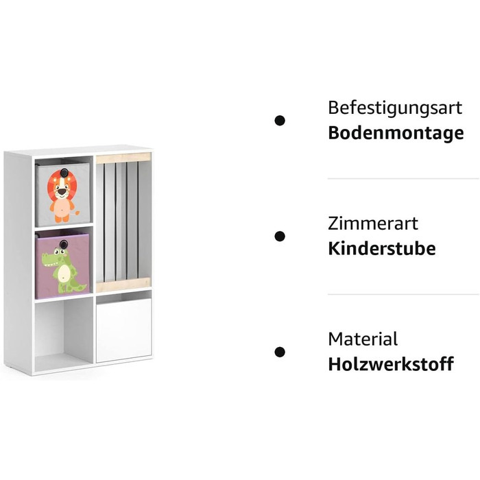 Дитяча полиця Vicco Luigi, біла, 72 x 107,8 см з 2 відкидними коробками Opt.5 (72x96 зі складними коробками Собака/Кіт)