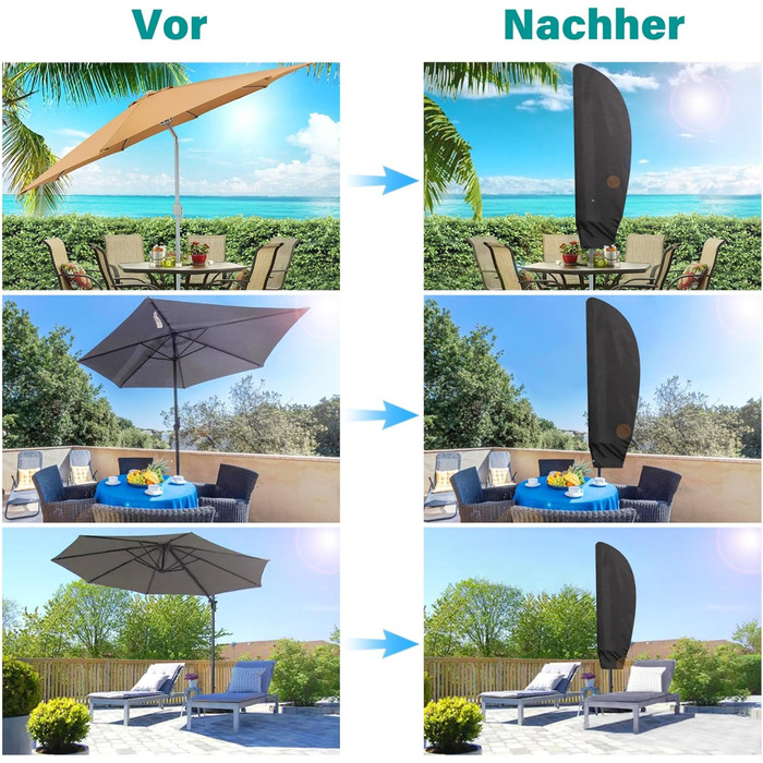 Чохол для парасольки/зонту великого розміру (2-4 м), чорний. Захист від сонця, вітру та снігу. Розміри: 205 x 25/57/48 см