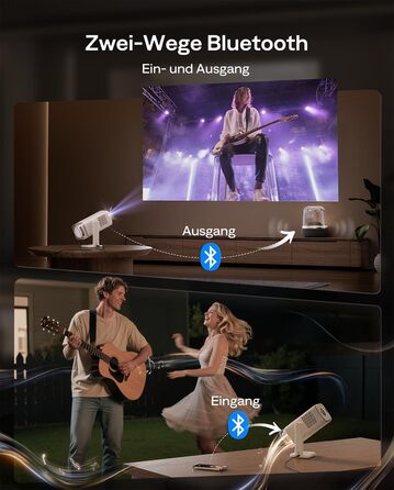 Портативний проєктор Aurzen Boom Air Mini з Google TV та Netflix, 4K, USB-C, Smart, Dolby Audio, WiFi, Bluetooth, автофокус TOF, поворотний штатив, кремово-білий