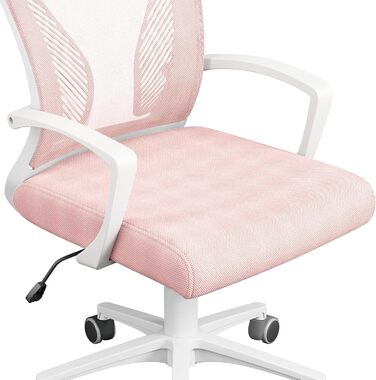 Офісний стілець Yaheetech ергономічний з сітчастою спинкою, регульований, з підлокітниками, до 136 кг (Рожевий)