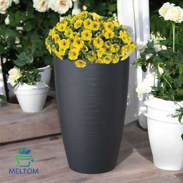 Горщик для квітів MELTOM Blumenkübel, XXL-58см, антрацит, знімний вкладиш, горизонтальні смуги