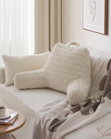 М'яке крісло-лежак Blissful Diary для дорослих та дітей, з memory foam, для ліжка та дивану, з підлокітниками, кишенею та знімним чохлом, кремовий