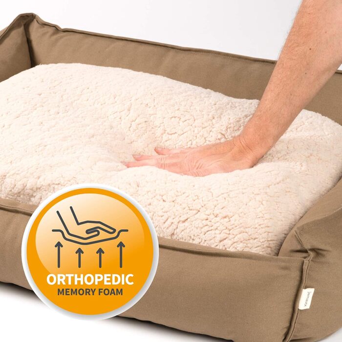 Ортопедичне ліжко для собак JAMAXX - піна з ефектом пам'яті, двостороння подушка, що миється - кошик для собак з овчини - знімний чохол, PDB2008 (L 120x90, кавовий)