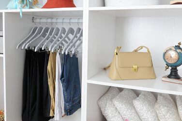 Дерев'яні вішалки для одягу з кліпсами, міцне дерево, вішалка для штанів, регульовані металеві кліпси, поворотний гачок, для пальто, жакети, блузи, костюми (сірий, 20 шт.)