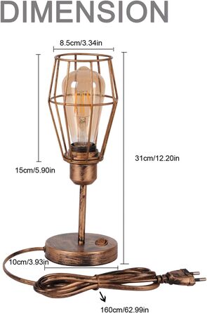 Настільна лампа Металева клітка Вінтажний світлодіодний приліжковий світильник Сільський (без лампочки), 27