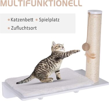 Лежак для кішок PawHut з котячою ялинкою, полиця для кішок 53 см з іграшками для м'ячів, плюшева підставка, котяча когтеточка, стовпчик для кішок, білий