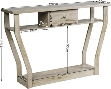 Консольний стіл COSTWAY з ящиком і полицею, дерево, для передпокою, вітальні, спальні, 120x30x81 см, сірий