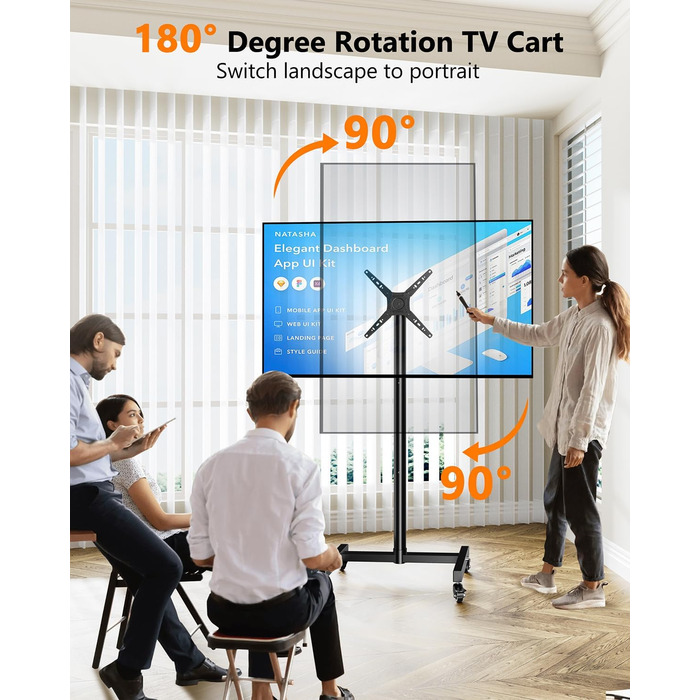Підставка для телевізора на коліщатках для 17-50 дюймів, поворот 180°, регулювання висоти, VESA 300x300 мм, до 30 кг