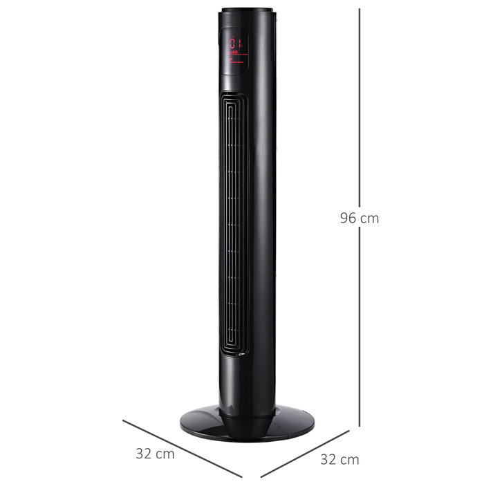 Турбовентилятор з поворотом 70°, з пультом дистанційного керування, 3 режими, 3 швидкості, таймер, розміри 32 x 32 x 96 см, чорний