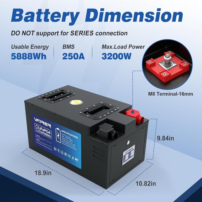 Літієва батарея VATRER POWER LiFePO4 12V 100AH з низькотемпературним відключенням і літієвою батареєю глибокого циклу 100A BMS 5000 1280 Вт для автофургонів, кемпінгу, човнів, сонячних домашніх систем (12V460Ah)