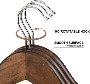 Дерев'яні вішалки для одягу HOUSE DAY, 20 шт., горіх, стабільні, обертаються, широкі (44,5 см)