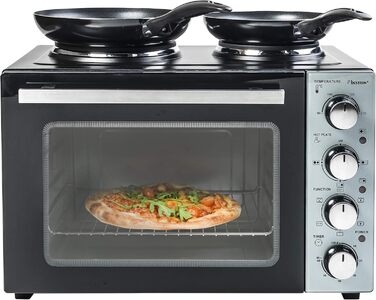 Міні-піч Bestron AOV31PS з поворотним шампуром та каменем для піци, 1500 Вт, нержавіюча сталь (31 літр)