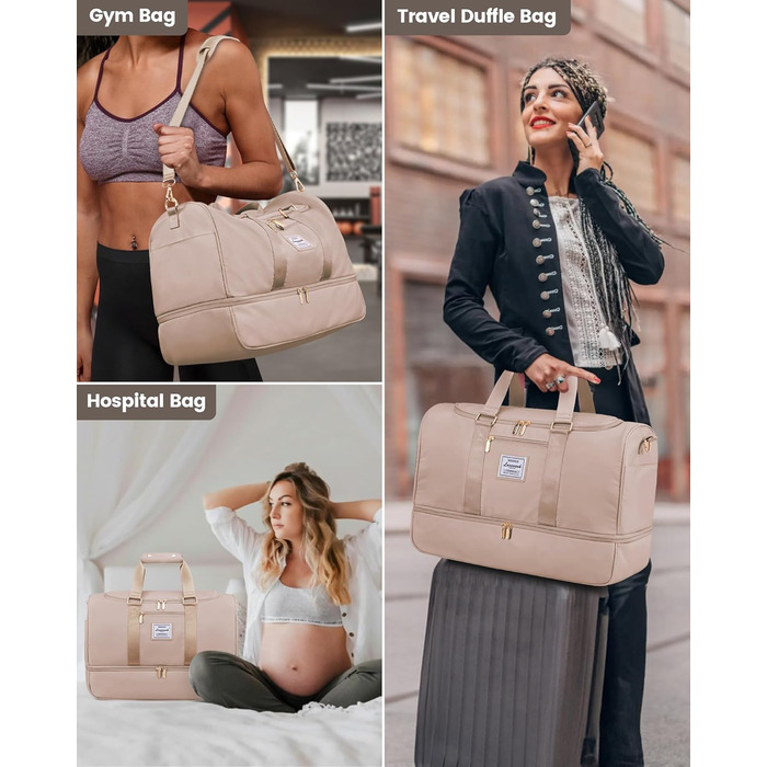 Спортивна сумка LOVEVOOK: дорожня, для вихідних, з культиватором, відділенням для взуття та мокрих речей, водонепроникна, пляжна, сауна, ручна поклажа для спорту та відпочинку, зелена (L, пісочний)