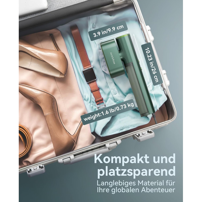 Jack & Rose Дампфглеттер: портативний праска-парогенератор для подорожей, 1000W, 110-240V, 2-в-1, зелений