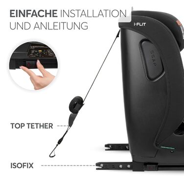 Автокрісло KikkaBoo i-Size i-FLIT 9-36 кг ISOFIX, група 1/2/3, 15 місяців - 12 років, з системою SPS, Top Tether, регульованою підголівником (чорне)