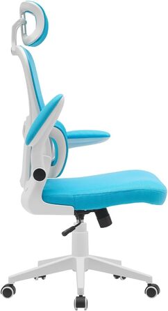 Ергономічне крісло BAKAJI для офісу з підтримкою попереку та підголівником, обертове, регульоване по висоті, дихаючий матеріал, антипотійна тканина (Світло-блакитний)